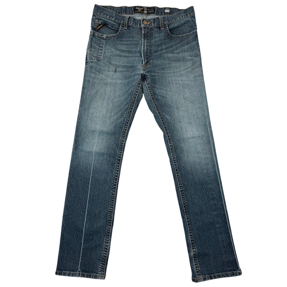 Ariat Rebar M4 Relaxed Straight Jeans Mens 36x34 Cobalt Blue Distressed Workwear